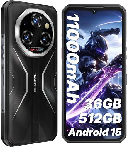 OUKITEL WP55S Rugged Smartphone 2026, 36GB RAM 512GB ROM 2TB TF Rugged Phone, 11000mAh Battery, 6.6 FHD+ 120Hz, 64MP Camera, Waterproof, NFC, OTG, GPS 33W Fast Charging, Android 15, Black