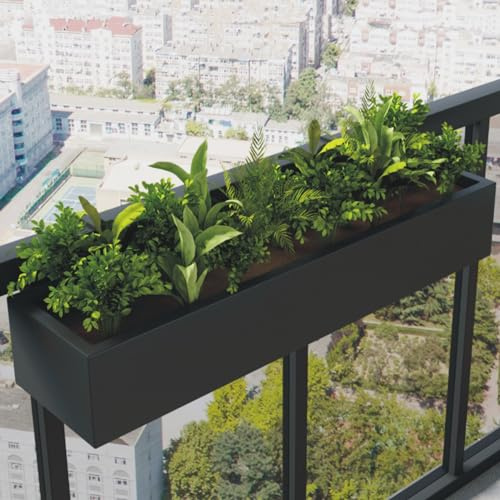 Jardinière rectangulaire en métal – Grand pot de fleurs pour balcon – Jardinière pour terrasse – Pot de fleurs suspendu en fer noir 120 x 20 x 13 cm – Parfait pour le jardinage intérieur et extérieur