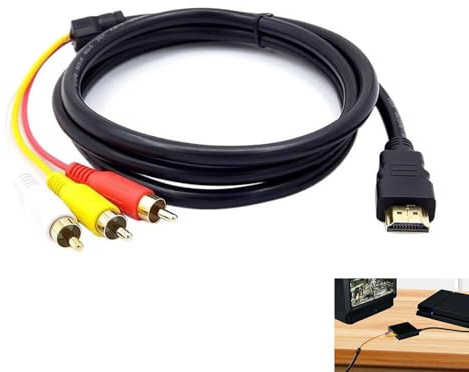 HDMI to RCA Cable, HDMI to RCA Converter Cable 1.5m/5ft, Red Yellow White Cables, Converter Cord, 1080P Composite Audio Video Adapter for Connecting Device to Older TVs Monitors Projectors DVD Systems