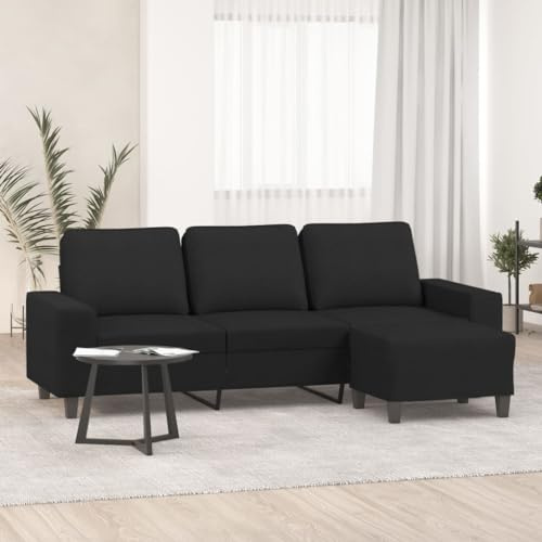Refined 3-Sitzer-Sofa mit Hocker Schwarz 180 cm Stoff