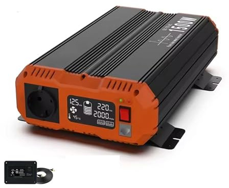 Transformateur Tension Onduleur Sinusoïdal Pur 1500 W Puissance Crête 3000 W 12 V À 220 V avec Télécommande pour Camping-Cars Inverter(12V)