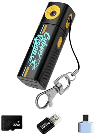 Keyring Tiny Camera with 2K Rotate Screen for Vlogs Includes 32GB Memory and Data Transfer Travel Camera