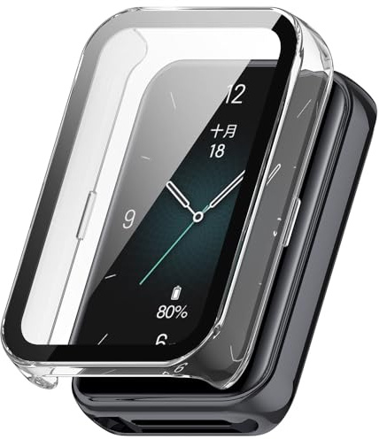 Techsuit für Honor Band 10 und Band 9 Hülle und Displayschutz mit Gehärtetem Glas, HD Klarheit, Volle Abdeckung, Kratzschutz, Schlankes Design, Defense360 Pro, Transparent
