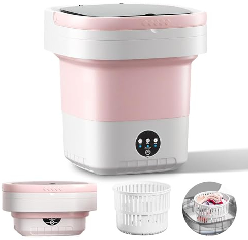 Mini Machine À Laver 12L, Machine a Laver Portable avec Panier d’Essorage Amovible Pliable et Compacte - 3 Modes Tactiles pour Les Appartements, Les dortoirs et Camping, Rose