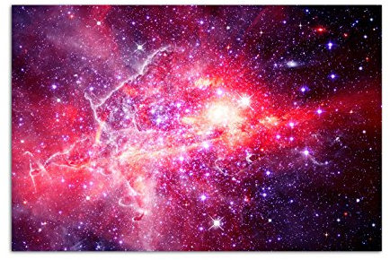 120x8 0cm -Sternenhaufen im Universum in rötlichen Farben. Planet Sterne Weltraum Galaxie All - Bild auf Keilrahmen modern stilvoll - Bilder und Dekoration