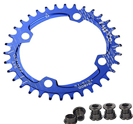 Plato para bicicleta de Upanbike, diseño estrecho y ancho, forma ovalada, plato único BCD, 104 mm, 32/34 y 36 dientes, azul, 32T