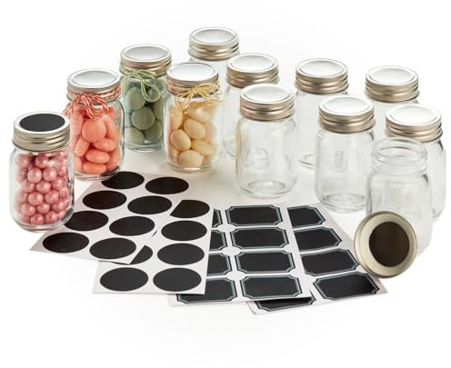 2.5oz Small Mason Jars with Lids & Chalkboard Labels (12 Pack) Airtight Mini Mason Jars for Party Favors, Spices, Jam, Condiments, Honey, Jelly, Candy, Shot Glasses, Weddings, Gifts, Tiny Glass Jars