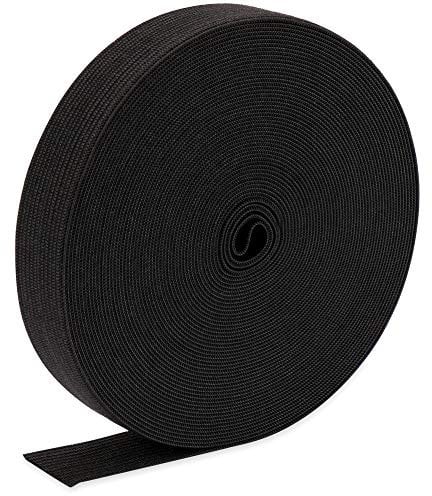 H&S Goma Elastica Negra y Plana para Costura - 10m x 24mm - Cinta en Formato de Rollo Grueso Elastico - Banda Elástica para Ropa