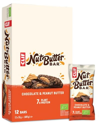 CLIF Nut Butter Bar | Protein Bar with 7g Plant Protein | Chocolate & Peanut Butter | Organic Snack Bars for On‑the‑Go | 12 x 50 g