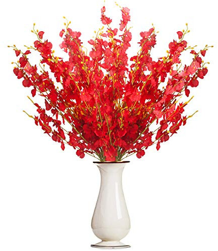 Bosslandy BUSSLANDY Künstliche Orchideen, tanzende Lady Orchideen aus Seide, fühlen sich echt an für Hochzeit, Zuhause, Party, Dekoration, Schmetterling, Blumenarrangement (rot)