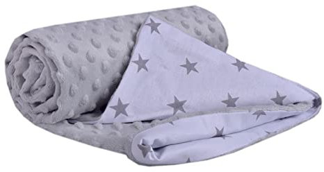 Medi Partners Krabbeldecke 100% Baumwolle 75x100cm doppelseitig multifunktional Minky Kuscheldecke für Kinderwagen weich flauschig (graue Sterne mit grauem Minky)
