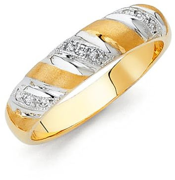 Herren-Ehering, 14 Karat Gelbgold und Weißgold, Cubic Zirkonia, künstlicher Diamant, Größe T 1/2, Schmuck-Geschenke für Männer