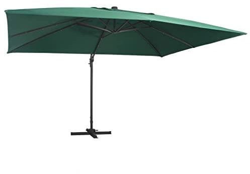 vidaXL Sombrilla voladiza Luces LED y Poste Aluminio Verde 4x3 m
