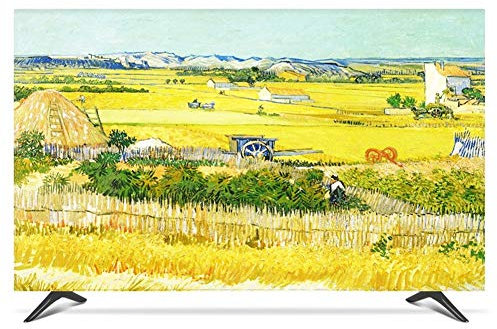 NANKAN Hülle Bezug für Fernsehen Schutzhülle Für TV Und Monitor 22 Bis 80 Zoll für LCD, LED, Indoor helle Staubschutz TV-Abdeckung mit Ölgemälde Design Polyester Material(Color:Gelb,Size:27in)
