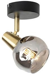 Qazqa - Art Deco Art Deco Spot I Spotlight I Deckenspot I Deckenstrahler I Strahler I Lampe I Leuchte Gold I Messing mit Rauchglas - Vidro I Wohnzimmer I Schlafzimmer - Rund - LED geeignet E14