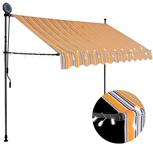 vidaXL Markise Einziehbar Handbetrieben mit LED Wasserabweisend Klemmmarkise Balkonmarkise Sonnenschutz Terrasse Balkon Garten 300cm Gelb Blau