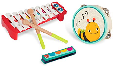 B. toys 3 Musikinstrumente für Kinder aus Holz – Xylophon / Glockenspiel, Mundharmonika, Tamburin – Spielzeug Instrumente Set ab 2 Jahre
