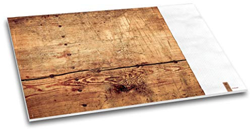 Holzmichl - Schreibtischunterlage Holz-Optik kariert Büro beschreibbar Schreibunterlage Papier DIN A2 40 Blatt