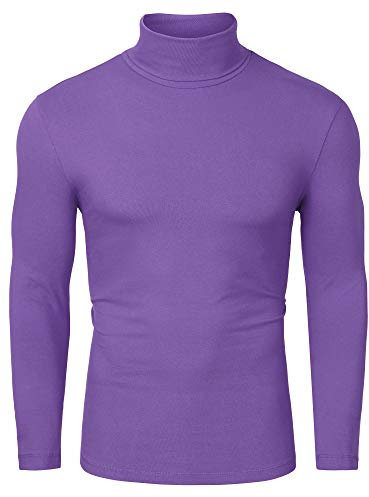 sourcing map Men's Turtleneck Top Slim Fit Long Sleeve Pullover Turtle Neck Shirt Purple L