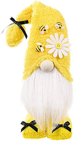 Super Idee Stehende Niedliche Bienen Wichtel Deko Süßer Zwerg Wichtel Figuren mit Blumen und Bienen und Beige Mütze Frühlingswichtel Osterdeko Sommerdeko Ideal zur Geburtstag Party (Gelb)