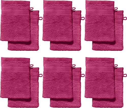REDBEST Waschhandschuhe, Waschlappen 12er-Pack Chicago Fuchsia Größe 15x21 cm - saugstark, strapazierfähig, ideal für Reisen, Sport (weitere Farben)