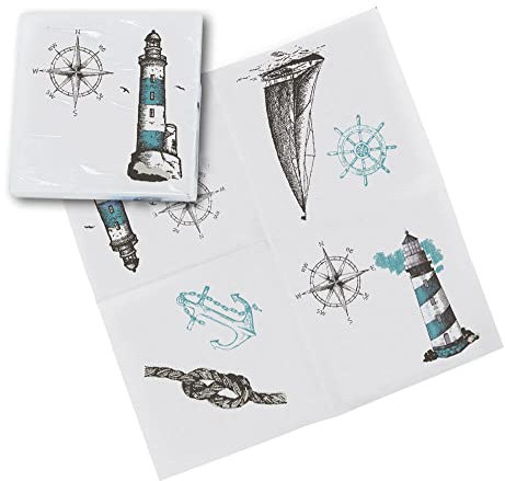 Sea-Club Servietten - Leuchtturm Esstisch Zellstoff 33x33cm blau/weiß