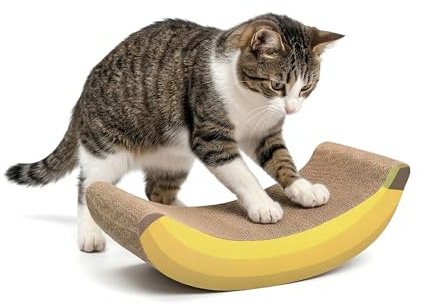 AQPET Griffoir en Carton Banane pour Chats Adultes, Grands et Petits, Tapis avec grattoir en Carton et enveloppe d'herbe à Chat prête Dimensions 47 x 22 x 15 cm, Jaune, Vert