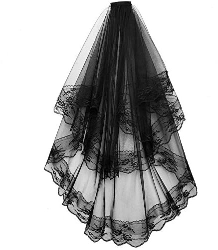 CICILIAYA Brautschleier Damen Druck Tüll Kurz Bachelorette Party Hochzeit Schleier mit Kamm für Hochzeit Junggesellinnenabschied Halloween Party, Schwarze Spitze, One size