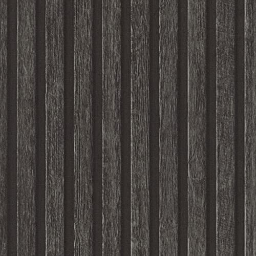 BRICOFLOR Akustikpaneele Tapete schwarz anthrazit ideal für Wohnzimmer und Küche Moderne Vliestapete in Holzoptik mit Vinyl