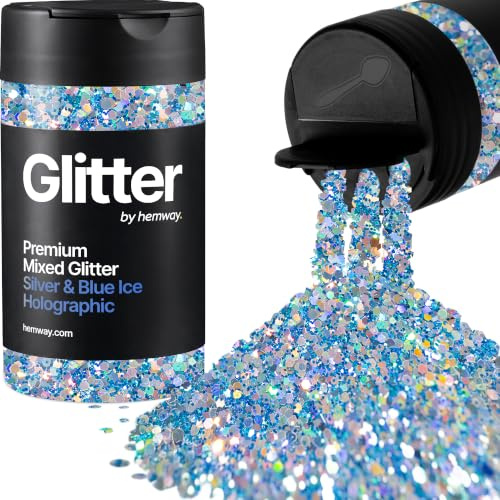 Hemway Silver & Blue Ice Holographic Glitter Shaker, 110g Mixed Size | for Resin & Epoxy Crafts for Decorating, Halloween, Christmas, Nail, Face, Art