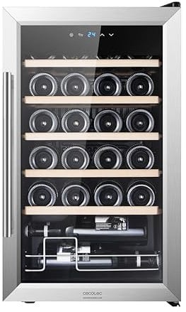 Cecotec Enoteca 24 Bottiglie - Frigorifero per Vini Bolero GrandSommelier 2450 Inox Compressor. Temperatura regolabile di 5-18 °C, alte prestazioni, funzionamento silenzioso e senza vibrazioni
