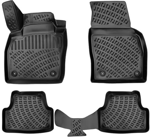 Rizline Passgenau 3D Fussmatten Auto Kompatibel mit Skoda Fabia 4 ab 2021 Auto Zubehör 1. und 2. Reihe Gummimatten Autos TPE Allwetter Geruchlos rutschfest Vorne und Hinten Schwartz