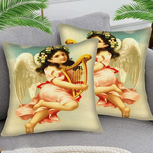 STOJAN 2er Set Kissenbezüge 45x45cm(18x18 inch) Engel kleines Mädchen Kissenbezüge Samt kurzer Plüsch Kissenhülle Sofa Dekokissen Sofakissen Cafe Garten Outdoor Haus Dekoration