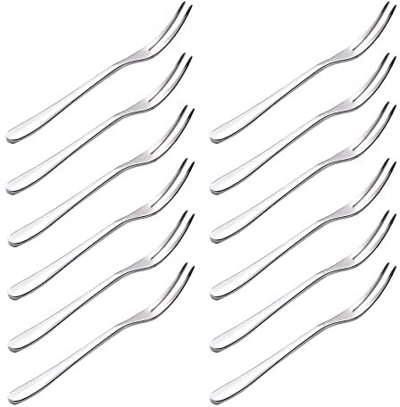 SENZEAL Tenedores de Fruta Mini 410 Tenedores de Acero Inoxidable para Aperitivos Tenedor de Postre de Dos Puntas 12cm para Cocktail Pastel Ensalada Escargot Ostra Marisco Cangrejo