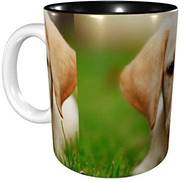 Lsjuee Cute Golden Puppy Dog Coffee Mugs 11 OZ Taza de cerámica para la oficina y el hogar Water Tea Mug Cup inside Black