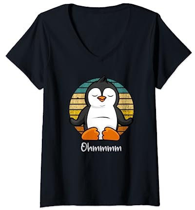 Damen Meditation Pinguin - Yoga Pinguin T-Shirt mit V-Ausschnitt