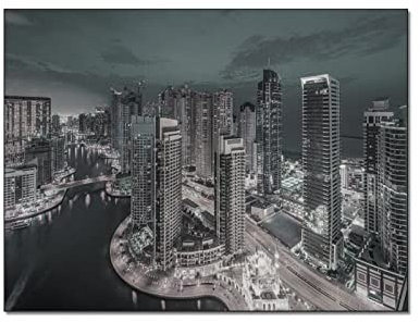 leinwandbilder wohnzimmer Schwarz-Weiß-Poster Wanddekoration Schöne Dubai Nachtansicht Leinwandbild Bild Gemälde Poster 30x40cm (Ungerahmt)