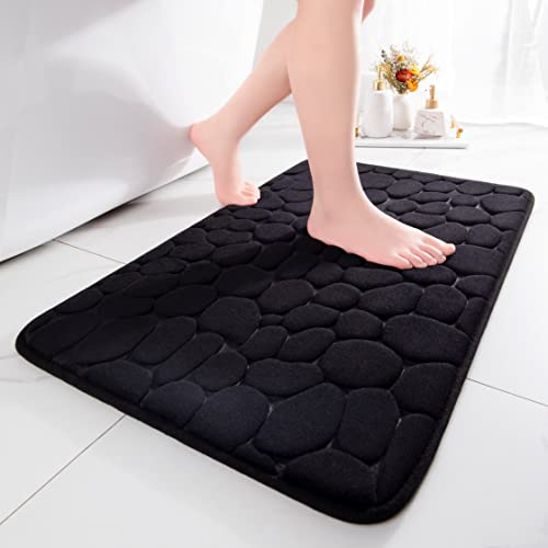 chakme Badematte rutschfest, 60x90 cm Schwarz Badezimmerteppich | Memoryschaum Badteppich, Waschbar Badvorleger, Wasserabsorbierend Kieselsteine Duschvorleger