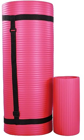 BalanceFrom 71x24 Inches Yoga Mat with Knee Pad and Optional Blocks – Extra 1-Inch Thick Non-Slip Foam with Anti-Tear Surface and Carrying Strap for Home, Studio, or Gym Workouts