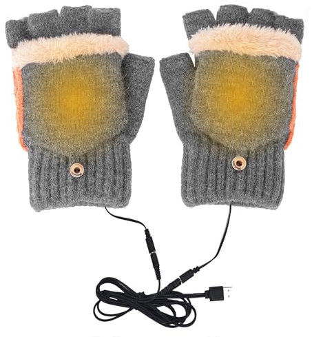 USB Heated Gloves for Men and Women - Double-Sided Heating Winter Warm Mittens, Full & Half Heated Fingerless Hands Warmer for Laptop Use, Knitted Washable Thermal Gift (Deep Grey)
