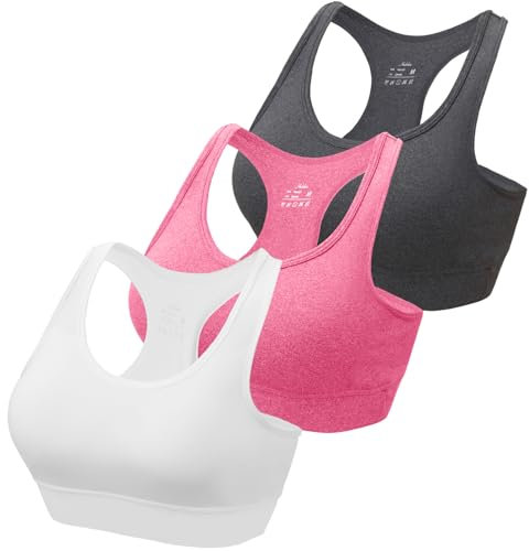 HBselect Sport BH Bustier Damen Bralette Nathloser mit Polstern Sportbekleidung Baumwolle ohne Bügel atmungsaktiv Joggen Yoga Jumping Fitness Weiß Grau Rosa M