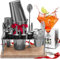 Bar Set Cocktail Shaker Set Bartender Kit, 17 Piece Silver Cocktail Set, Mixology Bartender Kit with Wood Stand, Steel Cocktail Kit, Bar Accessories: 30oz Martini Shaker, Muddler, Cocktail Book & More