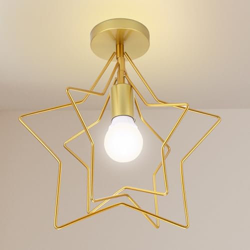 Vintage Chandeliers Ceiling Light, Nordic Modern Five-Pointed Star Ceiling Light Chandelier with E27 Base, Iron Art Ceiling Pendant Lighting12W 2700-6000K for Restaurant Hallway Corridor