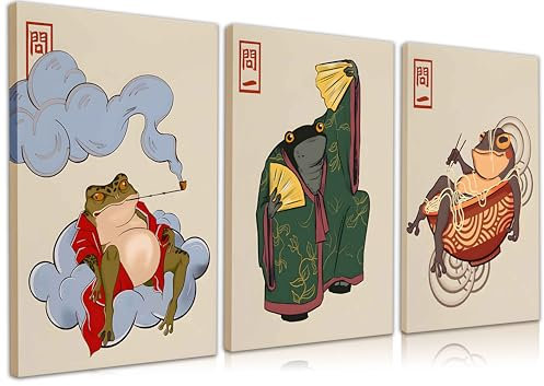 Japanische Frosch-Poster, Leinwand, japanische Wandkunst, lustiger Frosch, Tierbild, Gemälde, asiatisches Wabi-Sabi, Wanddekoration, Vintage, minimalistisch, Matsumoto, Hoji-Dekor für Wohnzimmer,