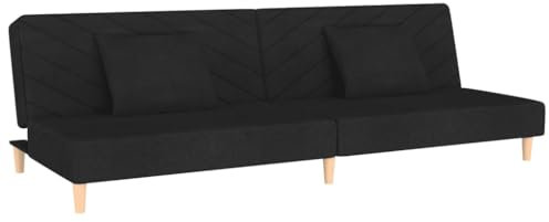vidaXL Schlafsofa 2 Sitzer mit 2 Kissen, Bettsofa mit Holzrahmen, Tagesbett für Wohnzimmer, Schlafcouch Klappsofa, Modern, Schwarz Stoff