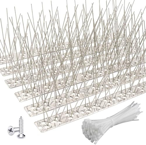MOGADEE® Taubenabwehr Spikes 10 Stück/2,5m, Vogelabwehr Spikes, Taubenspikes Edelstahl mit 40 Kabelbinder + 30 Schrauben, vogelabwehr dachbalkenfür Balkon Dach und Gegen Kotplätze und Nistende Vögel