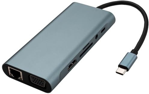 Leehitech USB C Hub, 11 in 1 Dockingstation mit 4K HDTV, 1080P VGA, USB 3.0, USB 2.0, RJ45 Ethernet Port, PD 100W, SD/TF MultiPort Adapter für Chromebook M3, MacBook Air 2018/2019/2020, Galaxy S21/21+