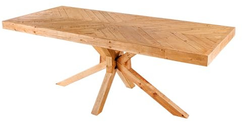 Riess Ambiente Massivholz Esstisch MOSAIK 200cm Natur Pinienholz recycelt Sterngestell Esszimmertisch Holztisch Küchentisch Fischgräten-Design recycelt