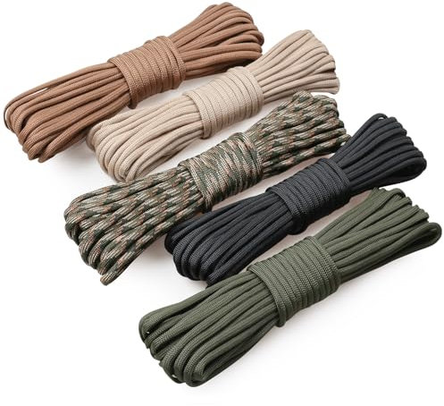 5 Stück x 33ft/10m Paracord, VABNEER 4mm Paracord 550 7 Kern-Strängen Nylon Reepschnüre, Hält bis zu 250kg, Ideal für Outdoor Survival Camping