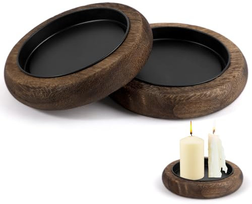 Lot de 2 bougeoirs en bois pour décoration de salon, table basse, plateau pour bougies piliers, centre de table basse, dessous de verre pour Noël, mariage, Halloween, décoration de la maison